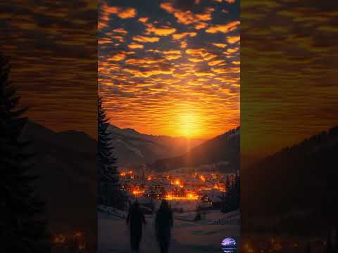 Snowy Sunset Bliss 🌅 | Golden Hour Aesthetic in Winter Wonderland #Shorts #lofi  #aiart #sunset