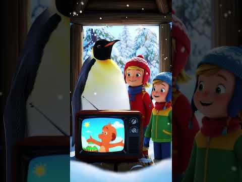 Penguin Movie Night with Kids in a Snowy Forest House! 🐧📺❄️ #Shorts