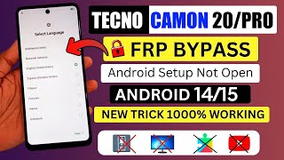 TECNO CAMON 20 Pro Frp Bypass Android 14 | No Apps | No Xshare | No SIM | Google Account Bypass