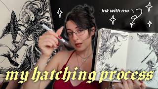 MY HATCHING PROCESS ~ Ink with me ~ REAL TIME ART PROCESS + medieval core music