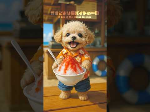 「モカのかき氷屋バイトの1日に密着🍧」#dog #cute #バイト #動物 #犬 #トイプードル #shorts