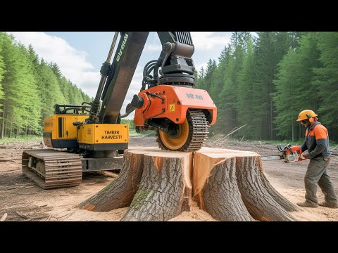 Extreme Powerful Stump Destroy Excavator Working - Fastest Tree Shredder Wood Chipping Machines