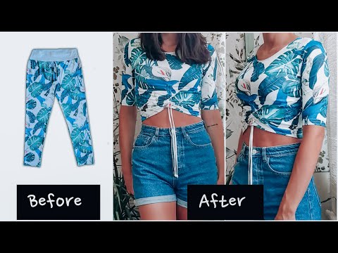 DIY -  How to make a RUCHED CROP TOP from old LEGGINGS
