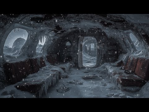 Harsh Snowstorm and the Sound of a Blizzard in an Abandoned Train Cabin Amidst Icy Mountains