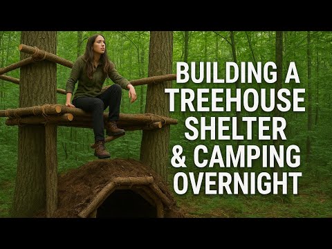 Building a Treehouse Shelter & Camping Overnight 🏕️🔥 | Ultimate Solo Survival | #solocamping