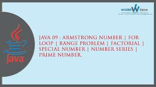 Java 09: Armstrong Number|For loop|Range problem|Factorial|Special Number|Number Series|Prime Number