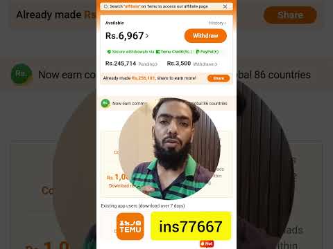 Temu Affiliate program earning | Code: ins77667 link 🔗 in discription