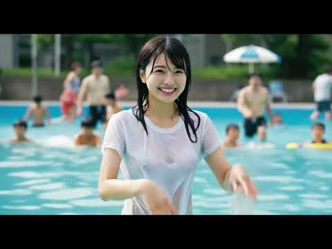 プールで頭から水ぶっかけられてびしょ濡れスケスケに