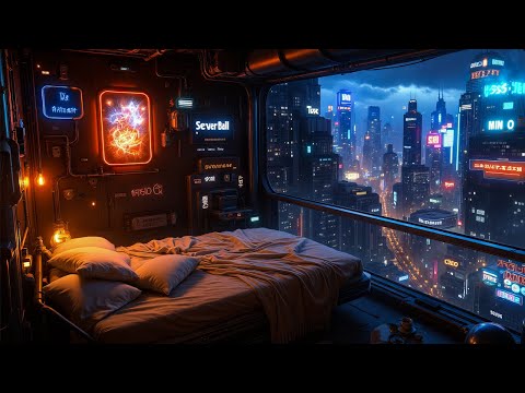 Futuristic Escape – Cyberpunk Rainfall Above the City | For Sleep, Study, or Relaxation | 4K