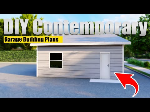 DIY Contemporary Garage Building Plans with Overhead Storage Loft - 600sq-ft