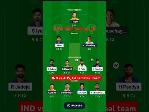 India vs Australia 🔥 || 1st semi-final team #dream11team #india #australia #cricket
