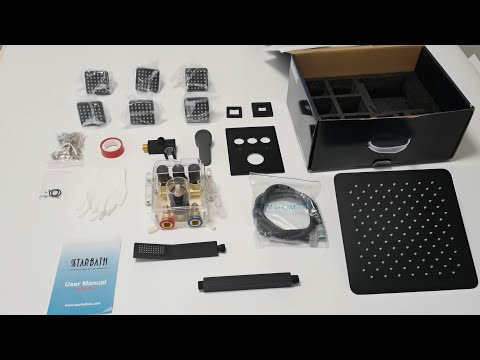 STARBATH Ceiling Mounted Shower System with 6 Body Jet Push Button Matte Black Unboxing