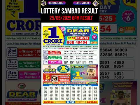 Sikkim State Dear Lottery Sambad Result Day 6PM Result 25.05.2025