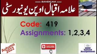 AIOU Code 419-1,2,3,4 Solved Assignments Autumn 2022