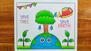 Van Mahotsav Drawing Easy / Save Tree Save Earth Drawing / Save Environment Poster / Van Mahotsav