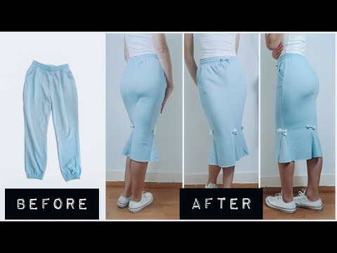 DIY - How to turn JOGGERS PANTS into a MAXI MERMAID SKIRT |  DIY Upcycling Fashion Tutorial ✨