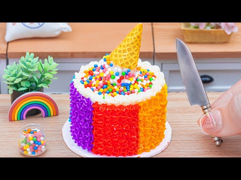 AMAZING Rainbow Buttercream Cake Decorating 🌈How To Make Miniature Cute Rainbow Cake | Petite Baker