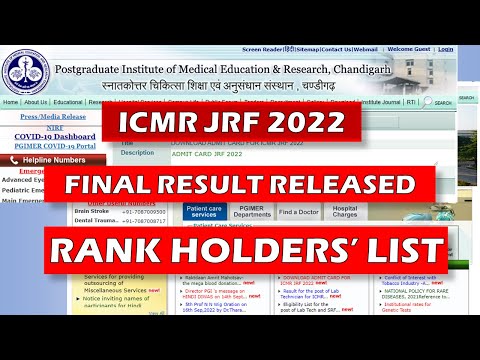 ICMR JRF 2022 RANK HOLDERS LIST