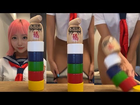 【ポロリ】全裸でだるま落としチャレンジ！！