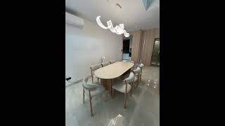 Aideal Customised Dining Table – Beige Sintered Stone with Solid Wood Base