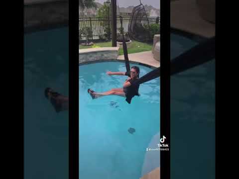 Blanca falling  into the pool
