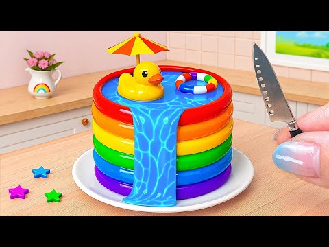 Summer Rainbow Pool Jelly Sweetness 🌊 Refreshing With Miniature Cake Decorating 🍀 Cake In Wonderland