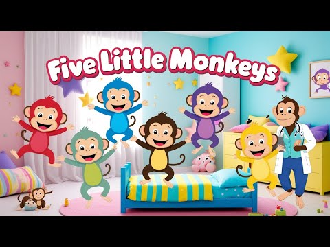 Five Little Monkeys Jumping on the Bed 🐒💤 | Nursery Rhymes & Kids Songs | Learn Counting