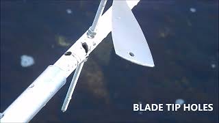 World's first Horizontal axis hydro kinetic turbine reduced tip blade drag by blade tip holes
