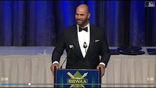 Albert Pujols accepts BBWAA award  "William Slocum/Jack Lang Long & Meritorious Service" award