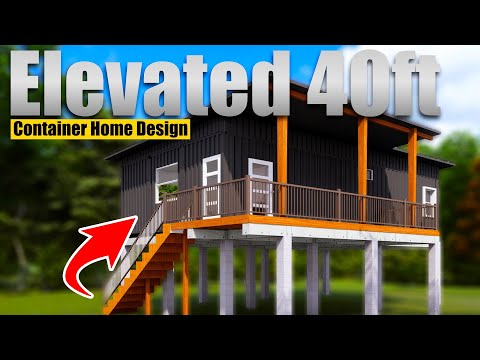 Transforming Elevated 40ft Shipping Containers into a Modern Home with Underneath Garage