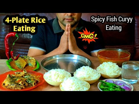 EATING ASMR;4 PLATE WHITE RICE & FISH CURRY | EATING CHALLENGE | Food Challenge India | #ASMREATING