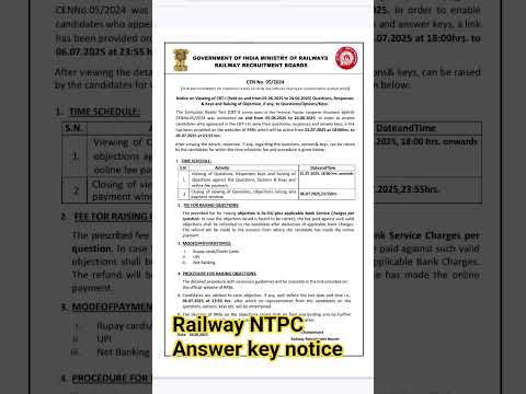 RRB NTPC GRADUATE LEVEL ANSWER key #rrbs #sbiclerk #nationaltestingagency #answersheets #answerkey