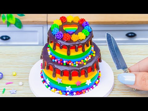 Mini Rainbow Cake Recipe With Chocolate 🍫| Stunning Rainbow Cake Decoration Ideas