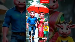 "Four Colorful Families Under One Umbrella" #cute #dear #cow #elephant #dinosaur #ai #family #story