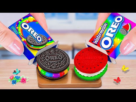 Miniature Rainbow OREO vs Watermelon OREO 🌈🍪 Battle OREO Time Challenge 😍