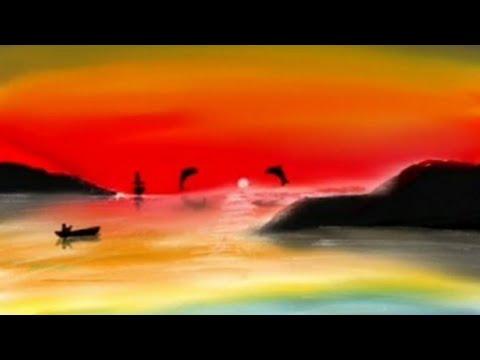 beautiful sunset painting ❤️ with multi color.. hand drawing for beginners art set app.. #mrart
