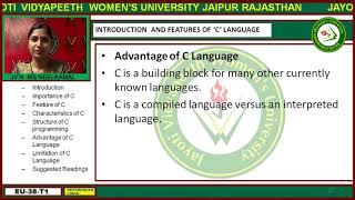 Jayoti Vidyapeeth - Faculty of Engineering and Technology - Introduction and Features of C Language