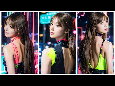 [Ai] ART　サイバーパンクの世界観、美しい背中を見せる美女　Cyberpunk world, a beautiful woman showing off her lovely back.