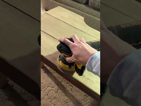 Sanding old coffee table with DeWalt 20v cordless sander #dewalttough