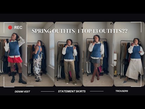 Cool Spring Outfits|1 Top 13 Outfits|Wardrobe challenge| Spring Haul|Building a Sustainable Wardrobe
