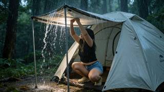 Solo Camping Girl in the Rain ☔️ | | Enjoy Delicious Food and Relaxing Sound of Rain - ASMR