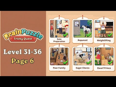Brain Puzzle Tricky Quest Page 6 | Walkthrough | Level 31-36 Solved | Solution #braingames #puzzle