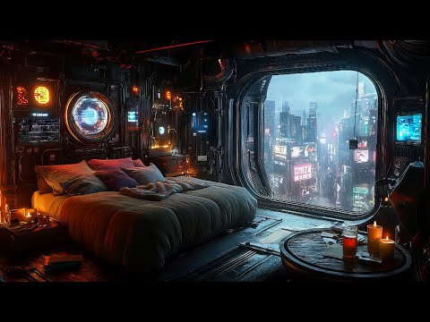 Cyberpunk Sleep Escape: Rain And Ambient Music | Cozy Escape Above The Future City