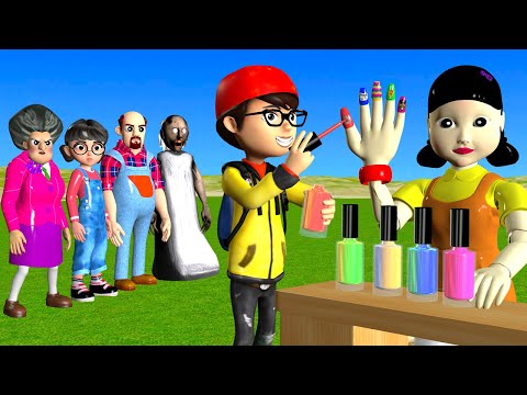 Scary Teacher 3D vs Squid Game Challenge Makeup Nails Glitter for Squid The Most Beautiful Girl