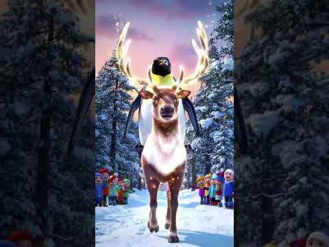 Penguin Rides a Magical Reindeer Through the Snow! ❄️🦌🐧 #Shorts