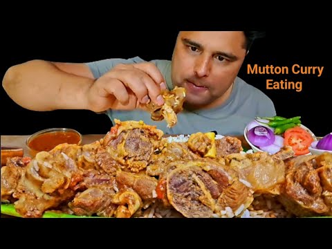 1Kg Spicy Mutton Curry, Mutton Gravy, Mutton Leg Piece, Salad, Rice, Mukbang Eating Show | Hk Eats