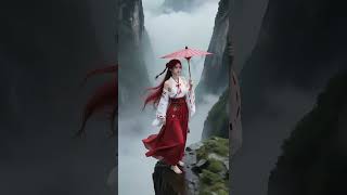 站在懸崖邊上的落寞美少女#憂傷少女#不知火舞#無人機視角#清純美女#治愈系風景 #ai視頻#beauty #model #beautiful