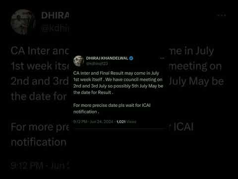 EXPECTED DATE OF CA INTER&FINAL RESULT #ca inter# ca final