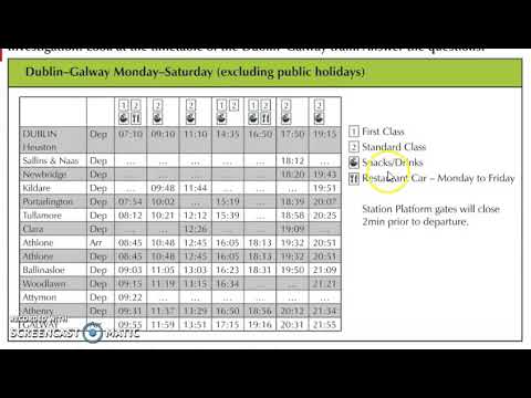 Planet Maths - Train Timetable Legend