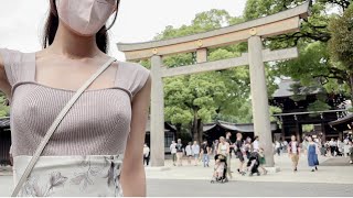 【ノーブラ散歩】明治神宮にお参りに行ってみたら…///【丸の内OL】